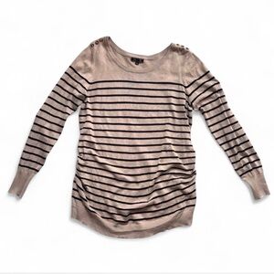 Lety & Me Striped Ruched Side Maternity Sweater - Tan & Black - Large